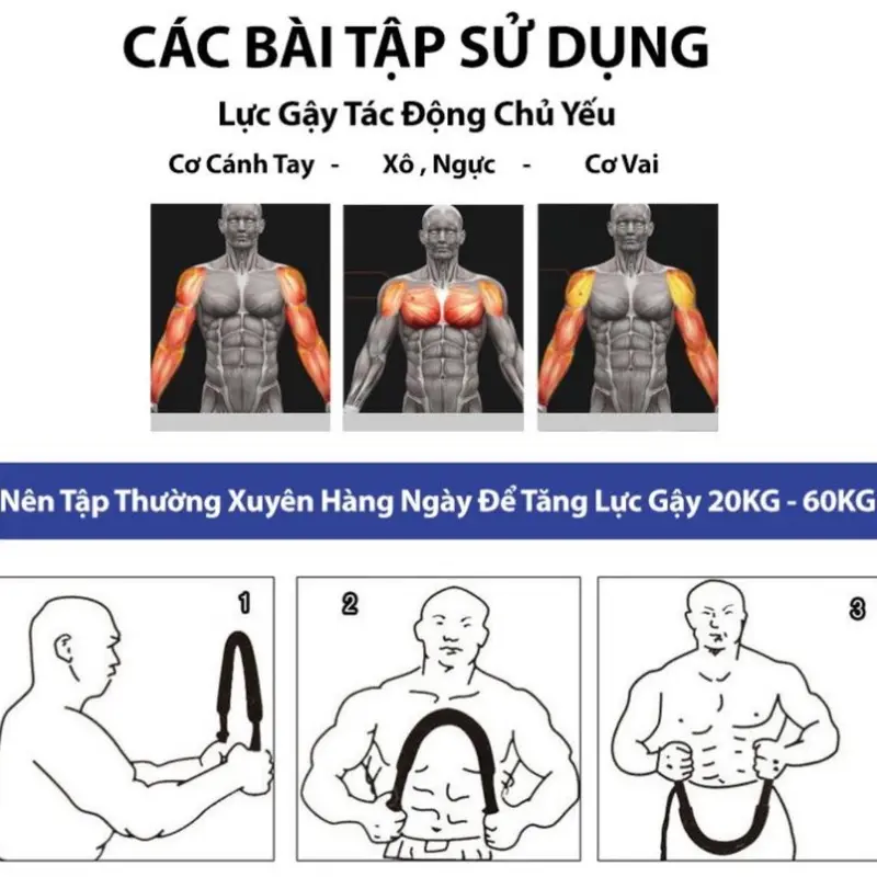 Gậy Lò Xo Bẻ Tập Cơ Tay, Cơ Vai, Gậy Lò Xo Tập Bắp Tay, dụng cụ tập GYM Cao Cấp  20kg, 30kg, 40kg, 60kg Bóp Tay Tập Tay 3