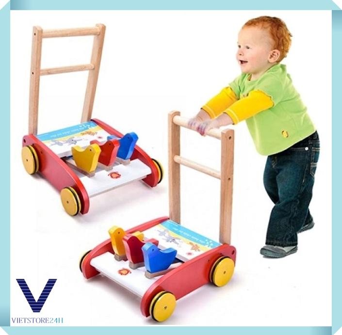 Xe Tập Đi Bằng Gỗ 3 Con Gà Cao Cấp Cho Bé Yêu
