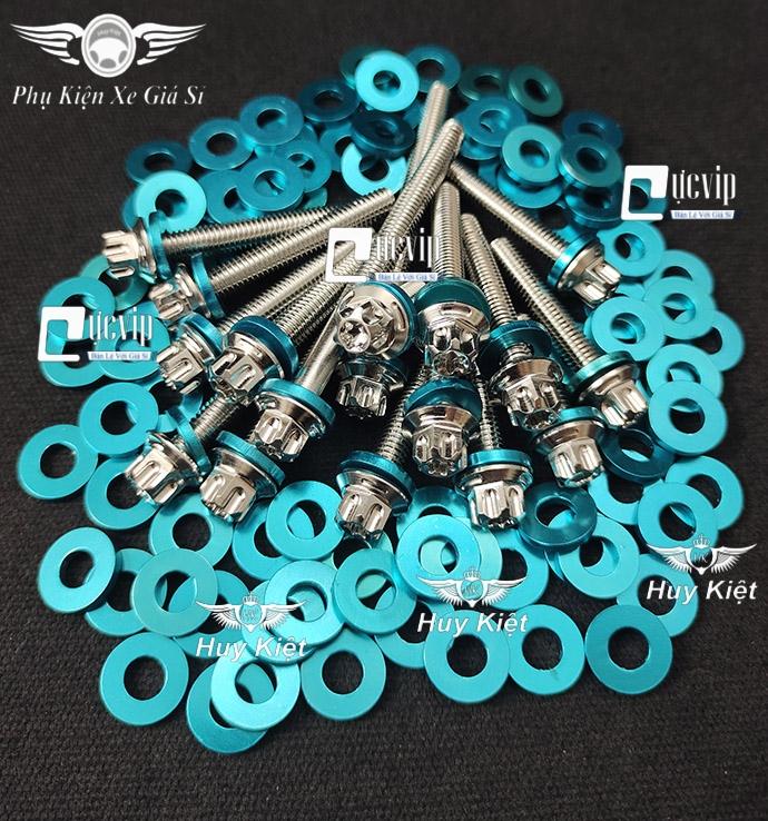 Bộ Ốc Lốc Máy Salaya M3 (PRO) Tặng Kèm Lông Đền Nhôm Đỏ, Vàng, Xanh Lục Bảo Gắn Xi Po, Sonic, Raider , Satria, Vision, Si, Fu, SH, Vario, AB, Dr, Win, Ex, Wave, Jupiter MS9999