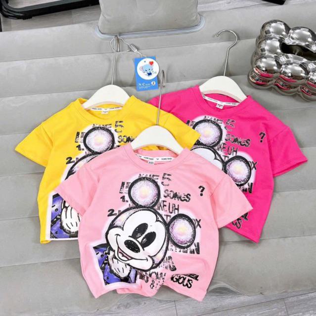Áo thun cộc tay cotton tàu in hình Mickey 0