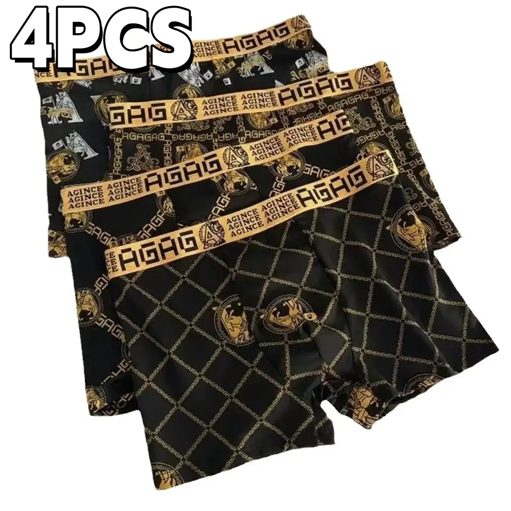 4Pcs Men's Boxer Quick-drying Underwear Personality Printed Boxers Panties Cotton Brand Breathable Shorts Underpants Human Menswear