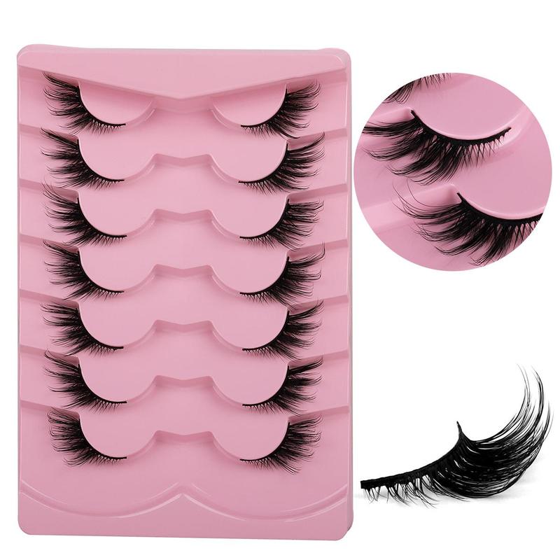 Product Introduction of Natural Half Cut False Eyelashes, 7 Pairs Wispy Cat Eye Look Faux Lashes, Volumized False Eyelashes for Women and Girls Eye Makeup Enhancement, Thick Volume 0