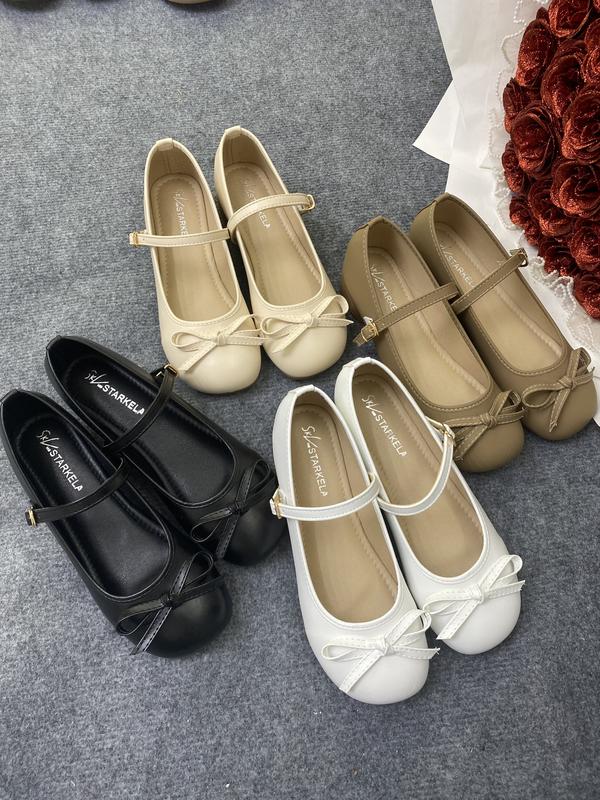 Giày Nữ Đế Cao Mũi Tròn 3p Da Mềm Buộc Nơ Điểm Nhấn Gót 3-5cm - Shoes