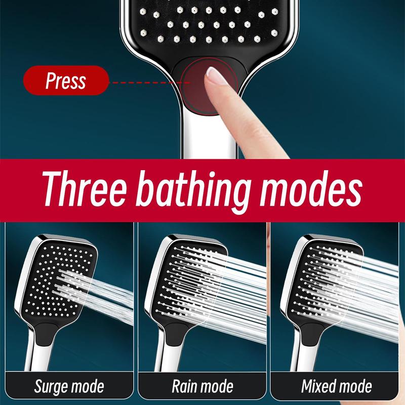 High Pressure Handheld Shower Head, 3pcs/set Including 1.5m Shower Hose & Adhesive Bracket, Large Water Outlet Shower Head with 3 Bathing Modes, Shower Head Set for Bathroom Hotel Salon 3