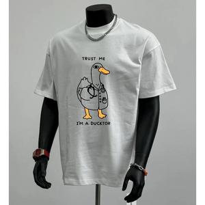 ผ้าฝ้ายคอกลมแขนสั้นเสื ้อยืดผู้ชายเทรนด์ภาษาอ ังกฤษพิมพ์ฤดูร้อนด้านบ หลวมพร้อมเสื้อยืดขนาด