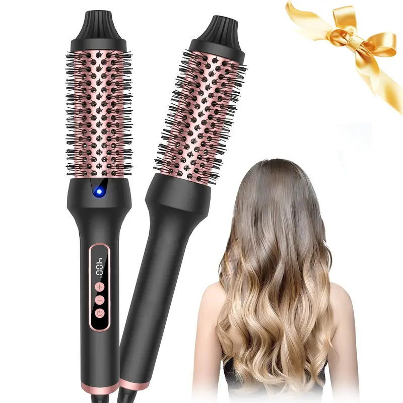 1.5 Inch Ionic Thermal Brush Curling Iron Brush, LED Display Heated Round Brush For Beach Waves 4