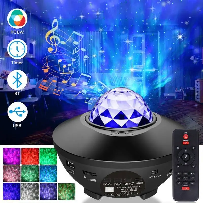 Led Star Projector Night Light Galaxy Starry Projector With Music Bluetooth Speaker Remote Control