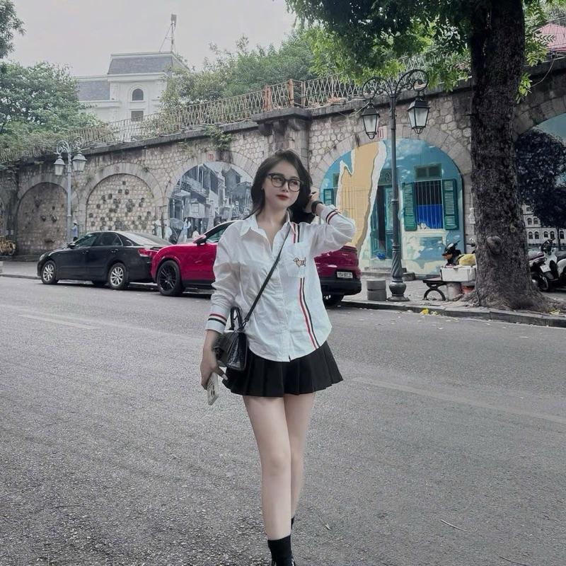 Áo sơ mi thome thanh lịch cho nàng Top Nữ Women Nhung Shirt Tim Cổ Tròn 3