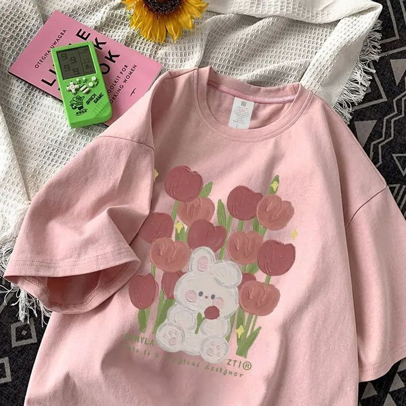 Quần Áo Trẻ Em ngắn Tay Hoa Tulip, Màu Hồng Nhạt, Áo Phông, Thiết Kế Đẹp, Thích Hợp Cho Bé Trai Và Bé Gái, Độc Đáo, Làm Bằng Cotton Nguyên Chất, Mùa Hè 2023