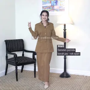 9065 Setelan Blazer Azkia Pemda Terang Kerah Jas (Rok atau Celana)