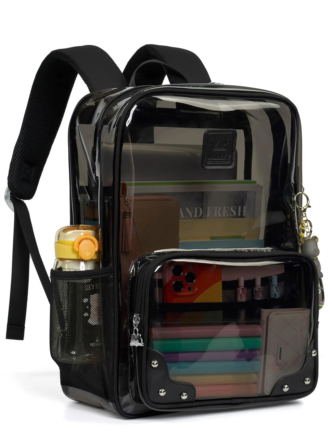 2025 New Style Solid Color Clear Backpack, Transparent Laptop Backpack for Daily Travel Work Commute, Large College Bookbag for Women Men Teens Girls Boys Students