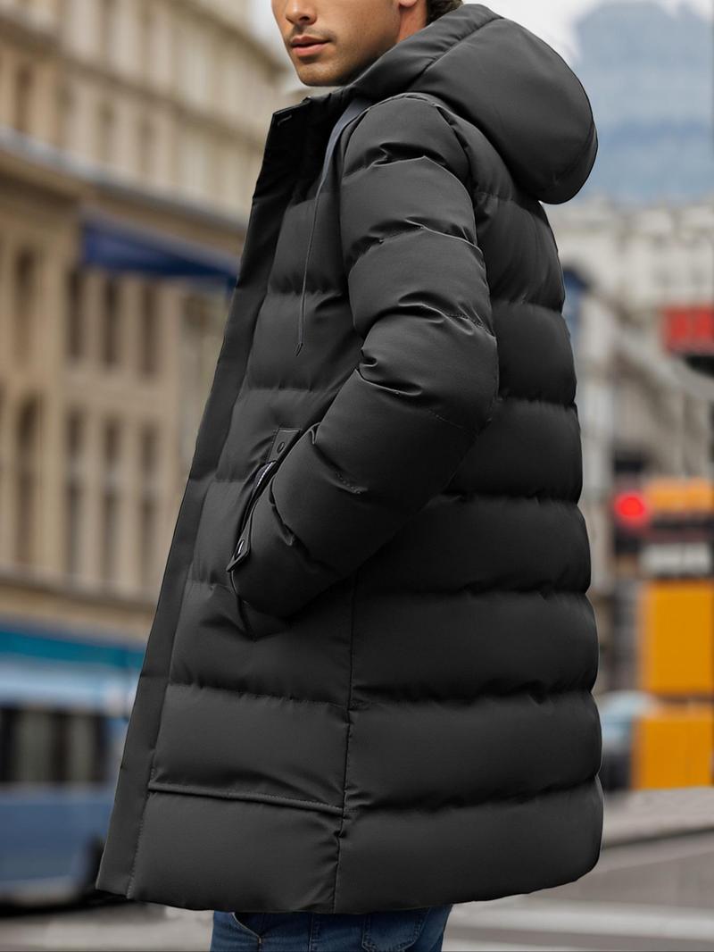 Product Introduction of Men's Solid Zip Up Thermal Lined Hooded Winter Coat, Regular Fit Casual Long Sleeve Drawstring Pocket Outerwear for Fall & Winter, Men's Clothes for Daily Wear 14