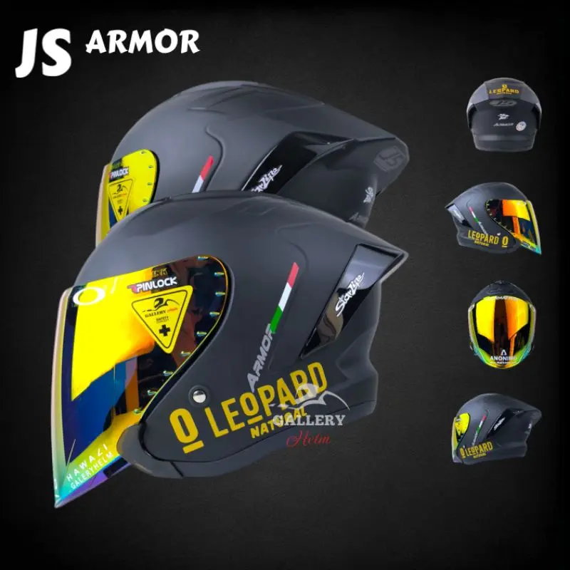 Js Armor Hitam Doff Paket Ganteng Leopard | Helm Half Face Kekinian Iridium Motorcycle Visor 0