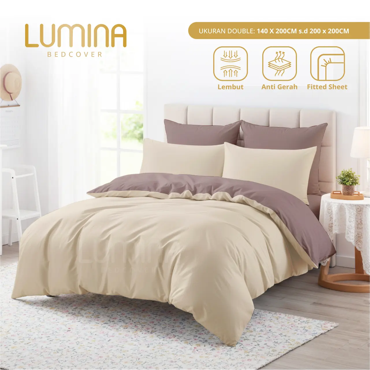 Lumina Bedcover - Sprei & Bedcover Set Sand Mix Mocca - Ukuran Lengkap 140x200/180x200/160x200/200x200