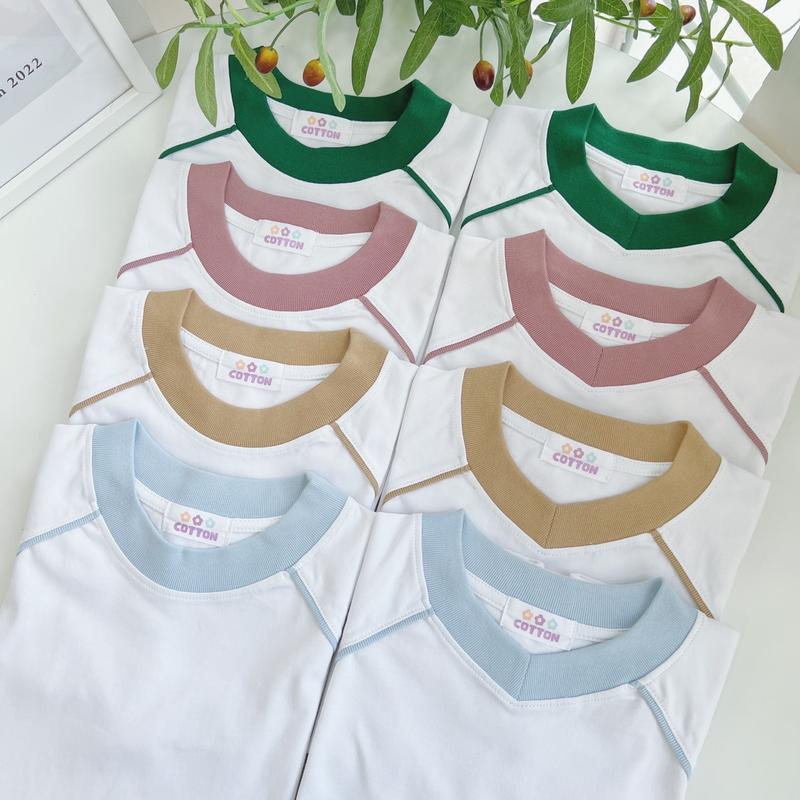  Áo baby tee Freesize Trơn Cổ Viền Phối Màu chất cotton áo phông nữ vừa người dưới 62kg 
