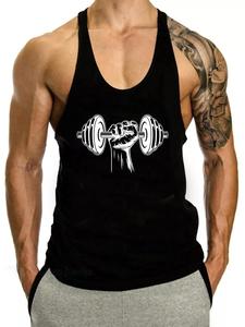 Camiseta sin mangas para hombre de corte regular con estampado de mancuerna, casual, cómoda y transpirable para gimnasio y correr, ropa de hombre para el verano