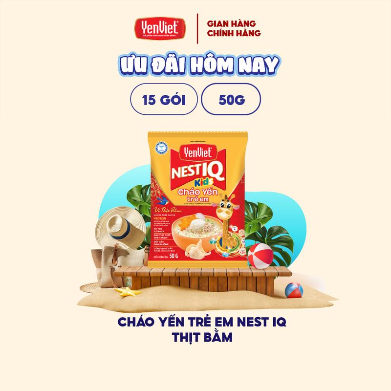 Yến Việt - Cháo yến trẻ em Nest IQ vị thịt bằm, công thức độc quyền Viện VIAM, bổ sung Omega 3, DHA thùng 30 gói x 50g