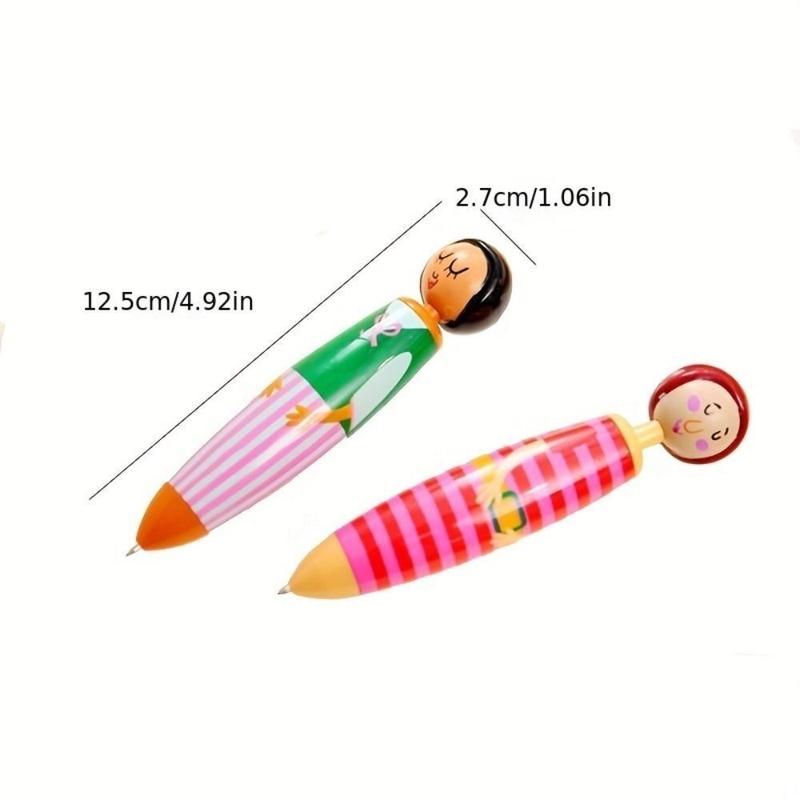 Bút Bi Nhựa, 5 Cái / túi, Thiết Kế Hoạt Hình, Thích Hợp Cho Đồ Dùng Trường Học Và Văn Phòng, Bút Trung Tính, Quà Tặng Văn Phòng Phẩm, Bút Búp Bê, Hàng Mới Về 2