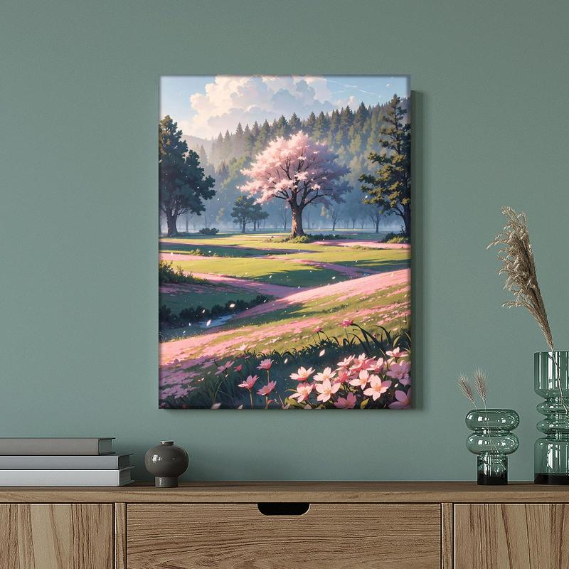 Spring Cherry Blossoms Landscape Pattern Painting with Frame, Creative Wall Art Poster, Wall Art Decor for Home Living Room Bedroom 5