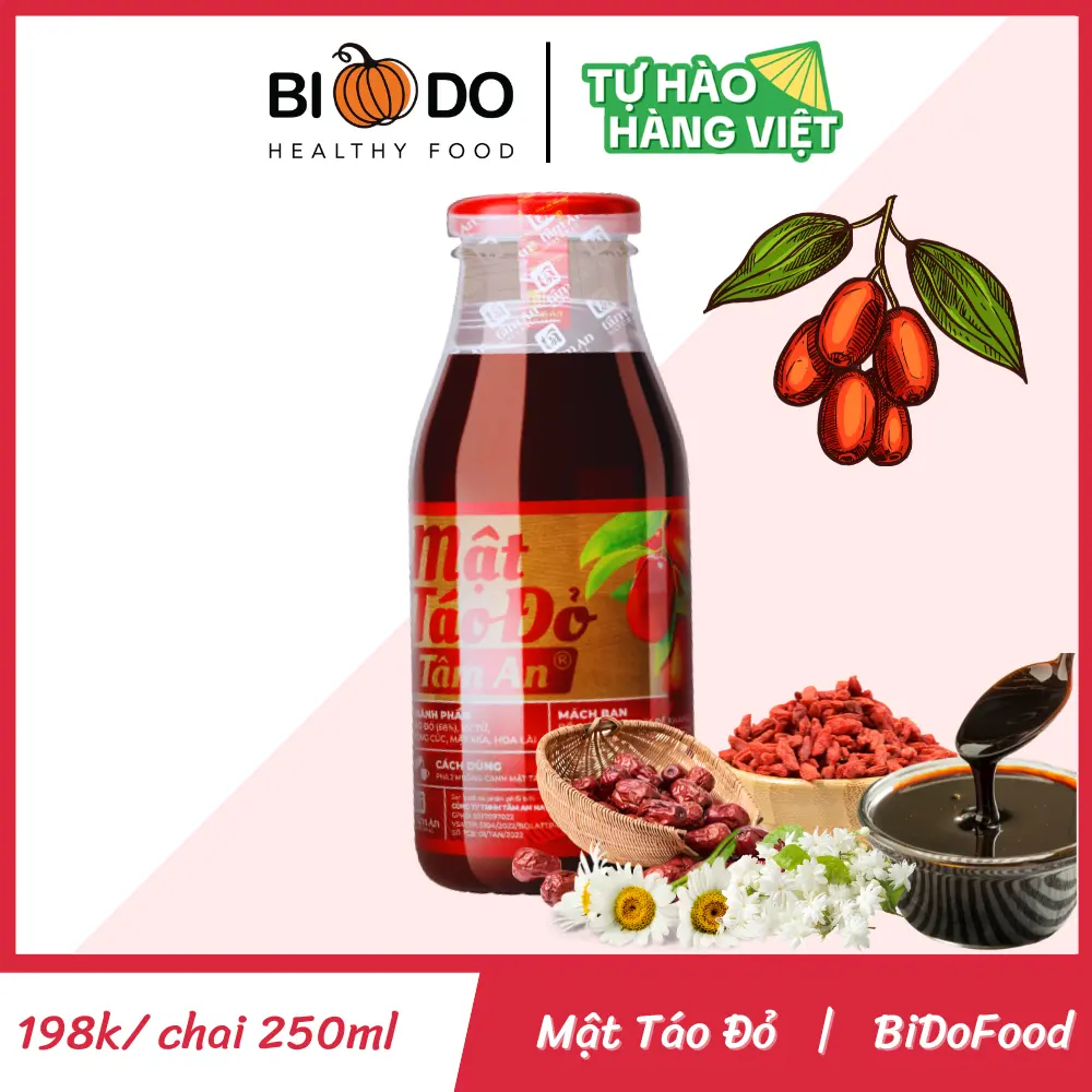 Mật Táo Đỏ 250ml - Bí Đỏ Food - Táo Đỏ, Kỷ Tử, Mật Táo, Dành Cho Người Ăn Chay