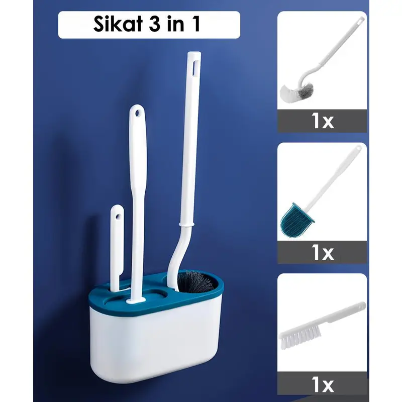 GG - SIKAT WC TOILET 3IN1 | SIKAT PEMBERSIH KAMAR MANDI | TOILET BRUSH SET 3IN1 Gagang 1