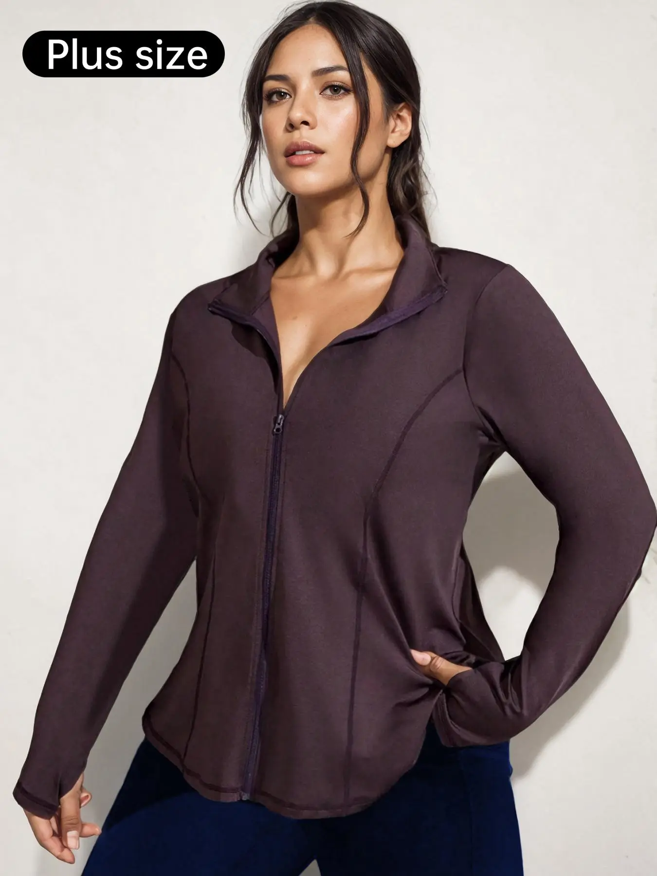 【Plus Size】 Women's Zip Up Sports Jacket, Sporty Long Sleeve Outerwear for Women, Women's Plus Sportswear for Indoor Outdoor Wear