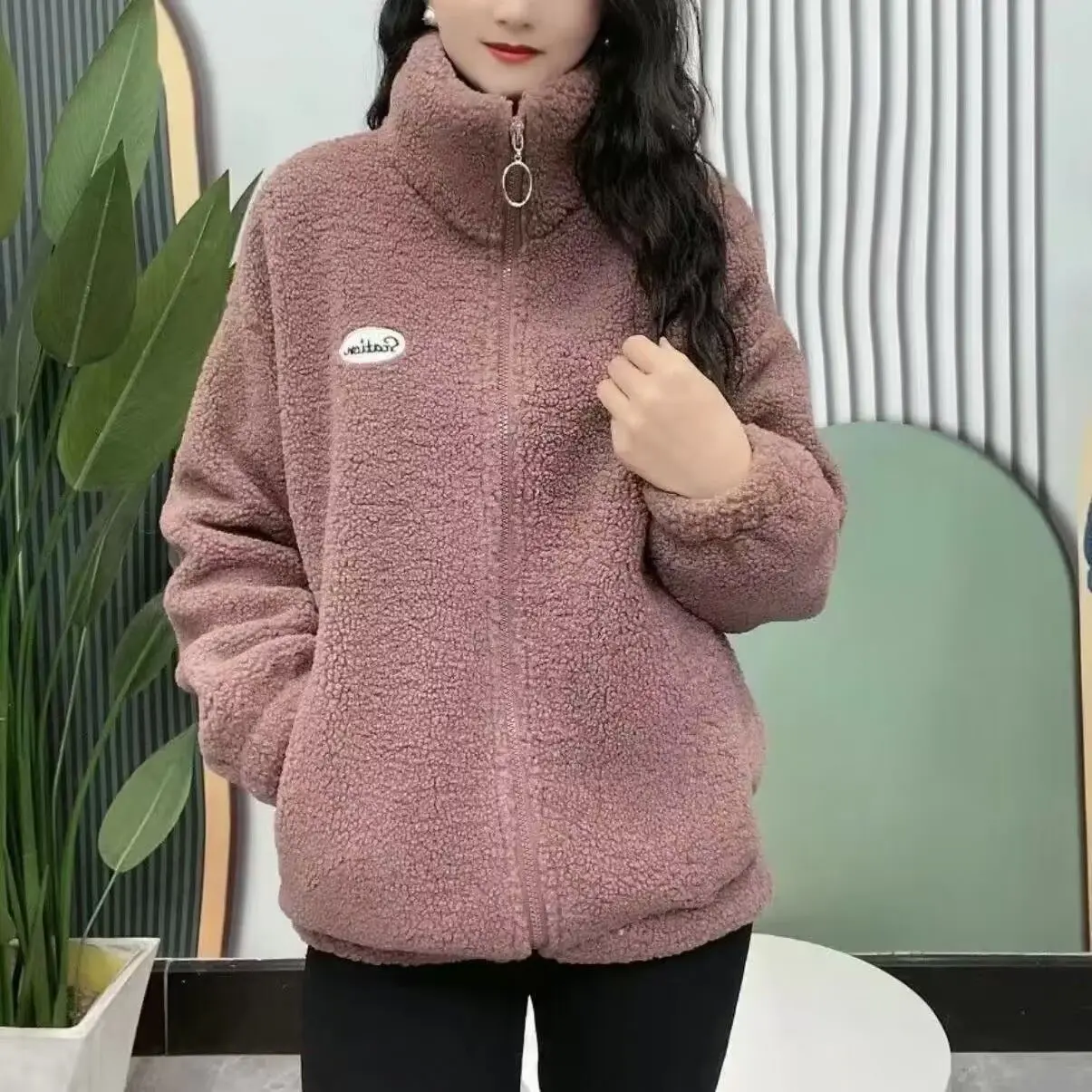 Áo Khoác Cashmere, Quần Áo Nữ Trung Người Già, Phong Cách Phương Tây, Mặc Cho Mẹ, Lót Lông Cừu, Áo Khoác Độn Bông Lông Cừu Ấm Áp, Hàng Mới Về Mùa Đông