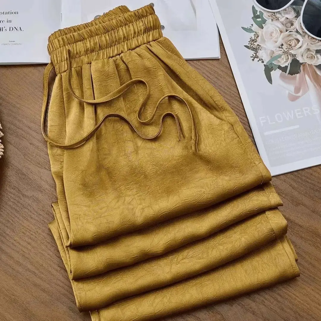 Women's Wide-Leg Pants Summer Satin 2024 Thin New Casual Straight Trousers