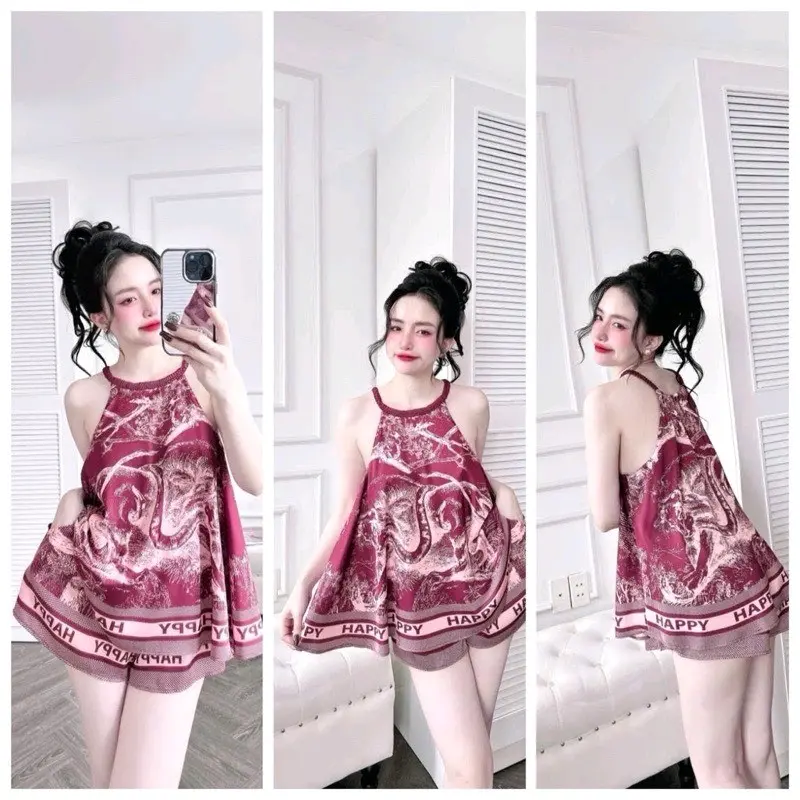 Sét yếm mặc nhà chất lụa latin quần có túi women form 40_60kg