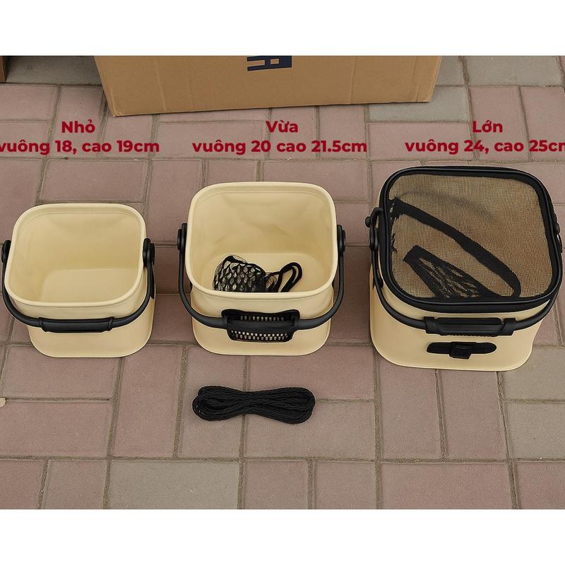  Thùng Đựng Cá Xô Đựng Nước Có Dây Rút Xô Vuông Lưới Chống Nhảy Xô Câu Cá Xô Cá Luya Xô Cá Sống Có Thể Gập Lại 