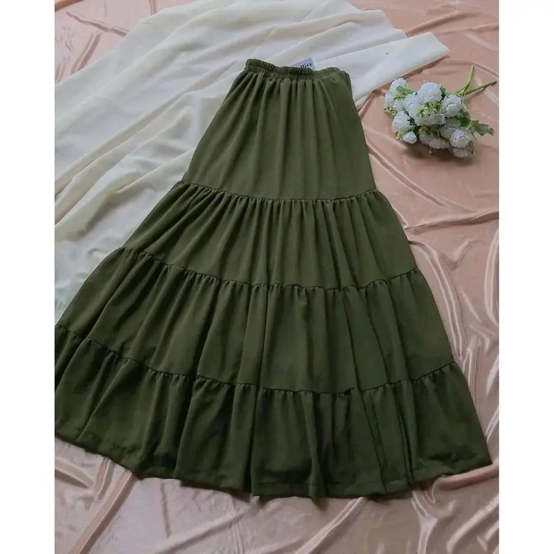 Rok Susun Wanita Korean style  Rok Panjang Crinkle Airflow Dewasa Karet Rempel Tebal Flannel Remaja rok susun korean style 4
