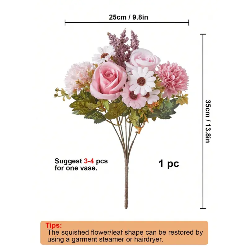 1pc/3pcs Artificial Flowers Fake Roses Flower Bouquet Silk Daisy Dandelion Flowers Bulk For Wedding Home Party Decoration Table Centerpieces, Valentine Day, Gift Gifts Birthday Graduation 1