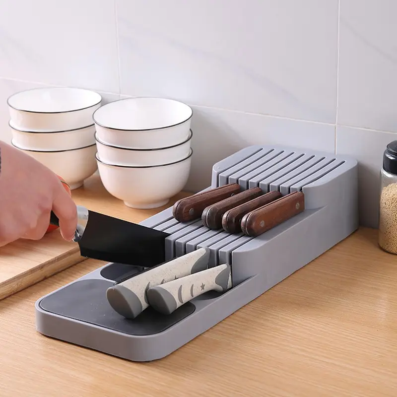 Kitchen Drawer Knife Storage Organizer, 1 Count Multi Grid Knife Storage Box, Knife Block, Kitchen Utensil Organizer, Kitchen Accessories 3