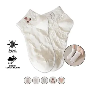 COD GD P576 Kaos Kaki Putih Pendek Bordir Lucu Ankle Socks Dewasa Motif Love Import