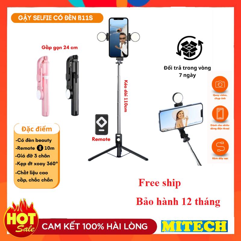 Gậy chụp ảnh 3 chân B11S thế hệ mới, có đèn led trợ sáng, Gậy selfie chụp hình,…