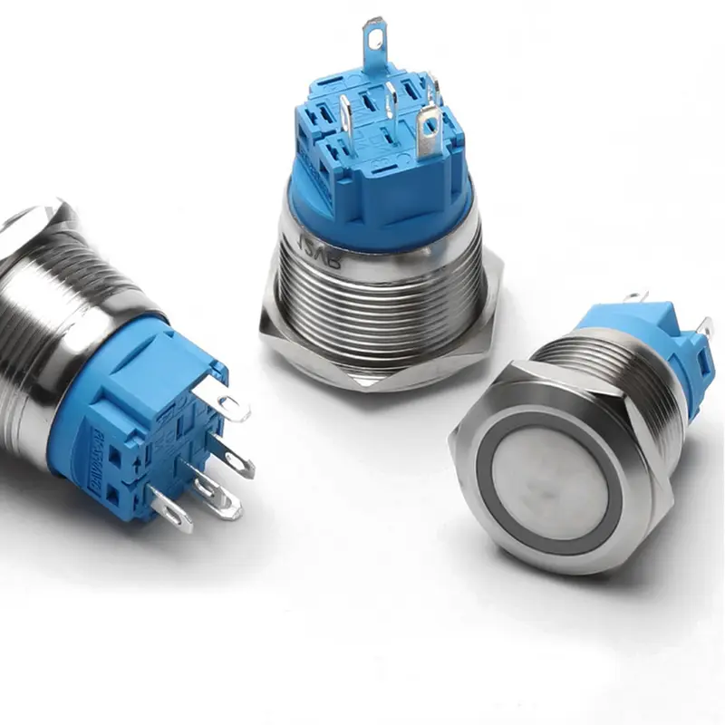 Nút Kim loại nhấn Tự nhả 22mm, Ấn Tự phục hồi có LED 3V-6V, 12-24V, 110-220V 6