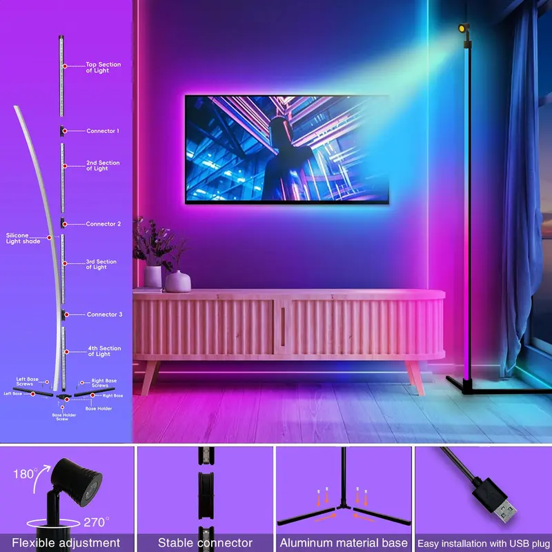 Smart RGBIC LED Corner Floor Lamp, USB Powered APP & Remote Control LED Ambient Night Light, Desk Lamp for Home Decoration, Live Decorative Light, Gaming Light 3