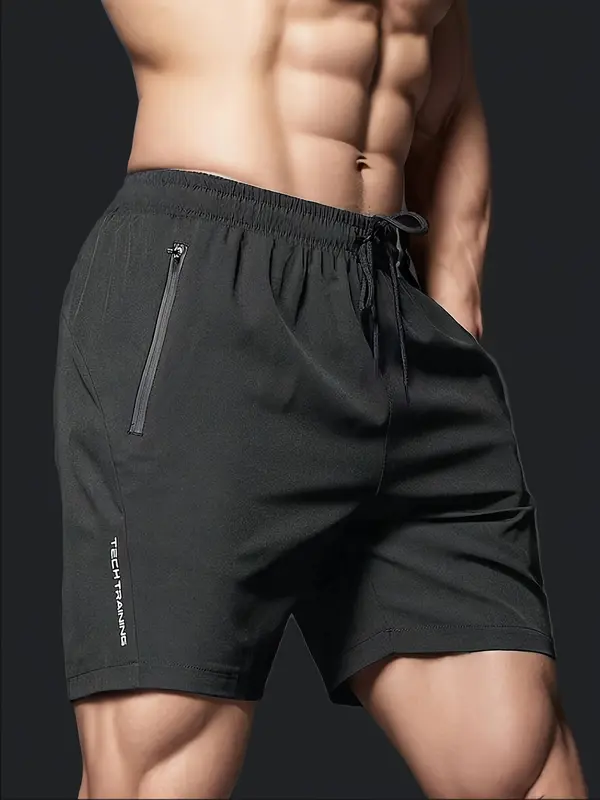 Men's Letter Print Zipper Pocket Shorts, Regular Fit Casual Comfy Breathable Shorts for Outdoor Sports Basketball Running, Men's Bottoms for Summer, Activewear 3