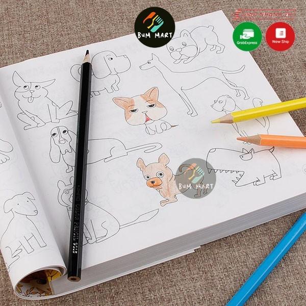Tặng Màu Tô màu 5000 hình cho bé TẶNG HỘP BÚT 12 MÀU,tô màu 9999 cho bé tranh tô màu động vật giao thông xe cộ chất liệu an toàn cho bé