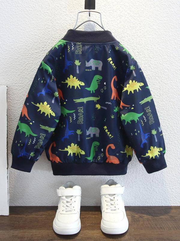 Toddler Boy's Cartoon Dinosaur Print Zip Up Jacket, Casual All Over Print Drop Shoulder Mock Neck Jacket for Fall & Winter, Little Boys Outerwear for Daily Wear, Kid's Coat for School Wear, Balkan School Outfits 1