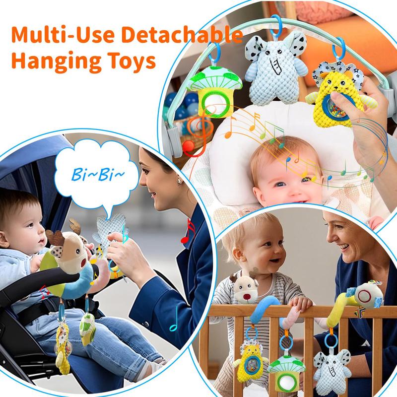 Baby Car Seat Toy, 1 Piece Cute Animal Design Stroller Hanging Toy, Baby Tummy Time Toy, Infant To Toddler Toys, Sensory Toys, Early Education Toys 4