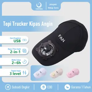 CBEZONA Topi Kipas USB Berpuncak Mini Fan Hat Outdoor Matahati Anti UV 3 Speed Angin Type-C Adjustable FX05 Warna Pastel Pink Putih Stylish Ringan Nyaman