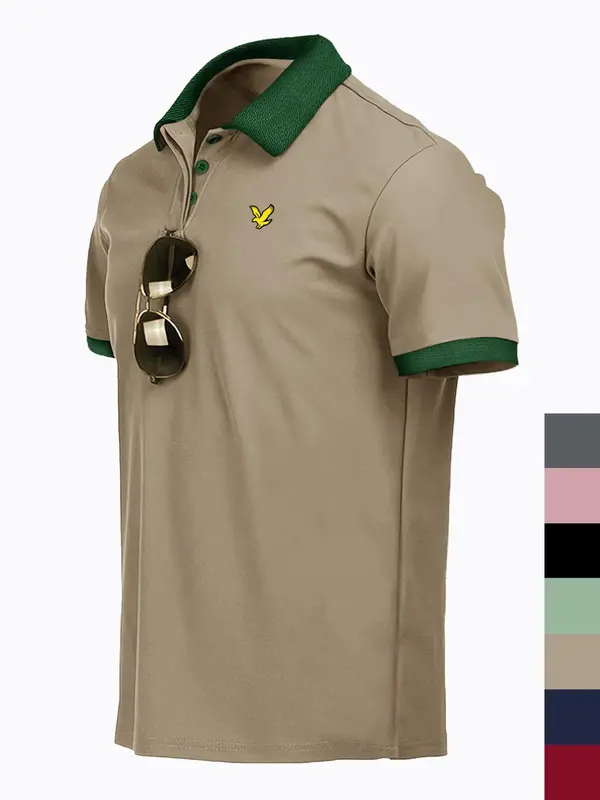 Men's Colorblock Print Polo Shirt, Regular Fit Casual Short Sleeve Collared Top for Summer, Fashion Men's Clothes for Daily Wear, Tropical 1