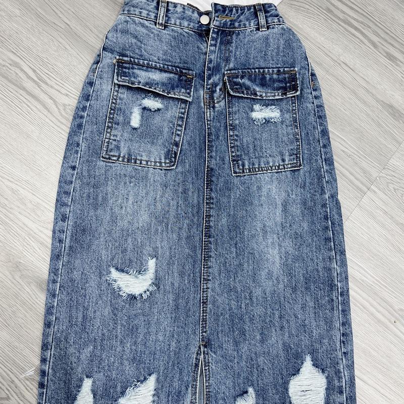 Cv jean nap túi Váy chữ A Nữ