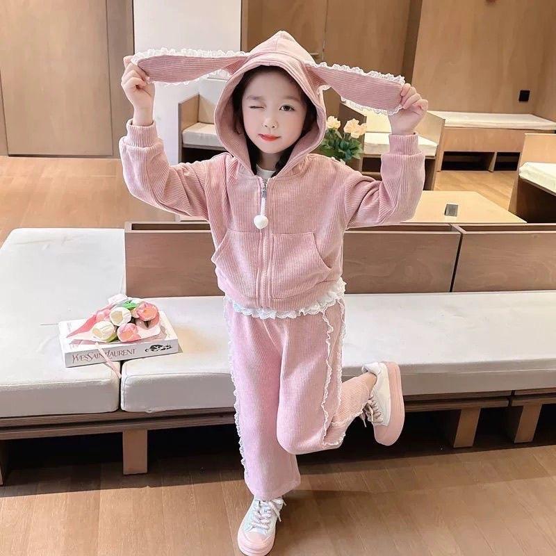 Vani Kids S222 - Sét Bộ Áo Khoác Tai Thỏ Phối Quần Xuông Quần Áo Thu Đông Cho Bé Gái Hàng Tk