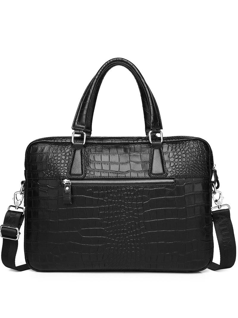 Product Introduction of Men's Business Crocodile Embossed Briefcase, Fashionable Solid Color Zipper Laptop Bag for Work & Daily Used, Casual Trendy Versatile High-quality Daily Commuting Bag 2
