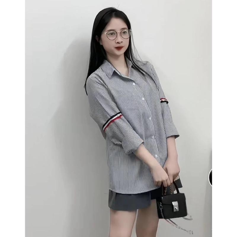  ￼Áo sơ mi nam nữ - Áo Sơ Mi Thom Kẻ Sọc Xanh Xám Dài Tay Vải Cotton Lụa Cao Cấp mềm mịn cực đẹp cực hot trend năm 2025 