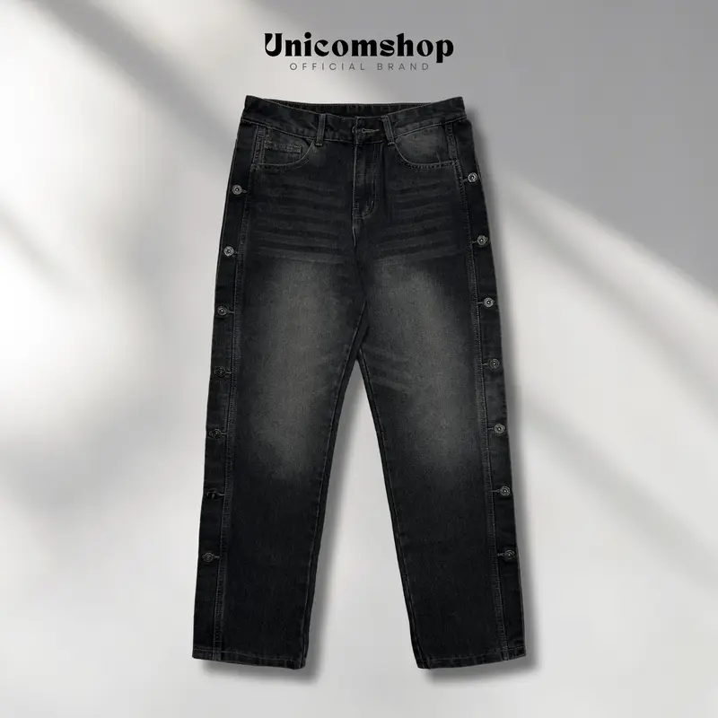 Quần Jean Nam Ống Rộng Cạp Cao Phối Khuy 2 Bên Cực Chất, Quần Bò Nam Form Suông Phong Cách Năng Động - Jean711 5