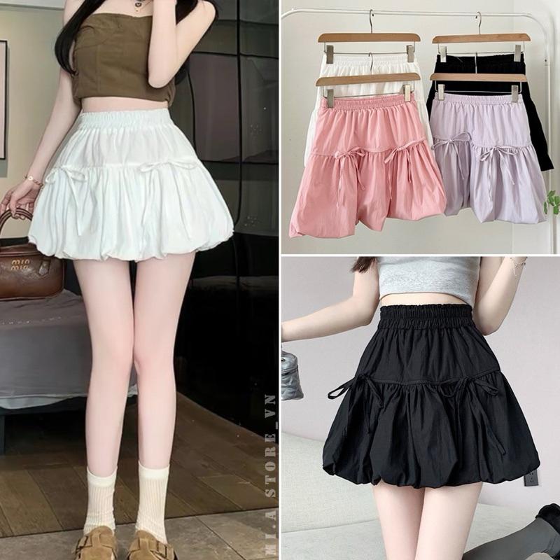 Chân váy bí ngô xòe dáng ngắn thắt nơ trắng đen trắng có quần trong xinh VANISA CV040
