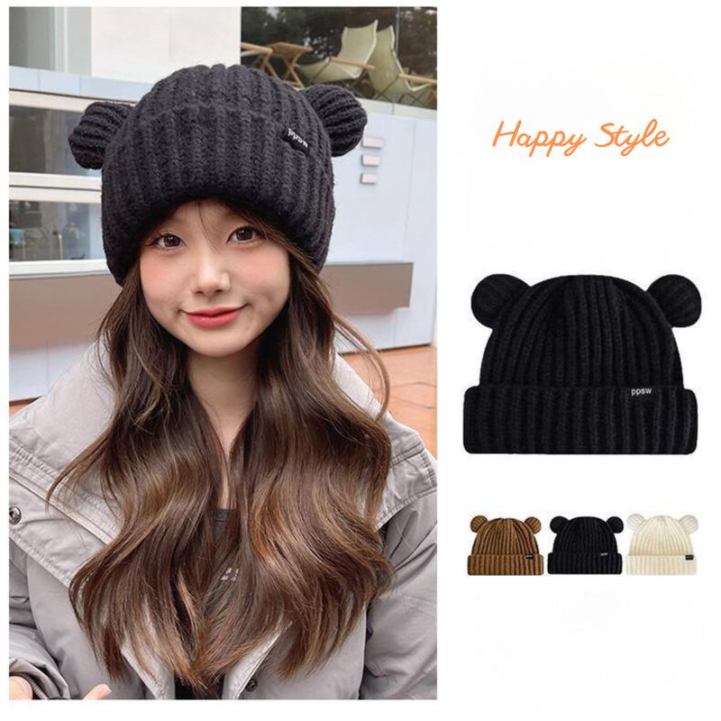 Mũ Len Tai Gấu Chùm Đầu Nón Len Dệt Kim Beanie Thêu Chữ Ppsw Mùa Đông Ấm Áp Form Unisex Nam Nữ N185 Cao Su Pin